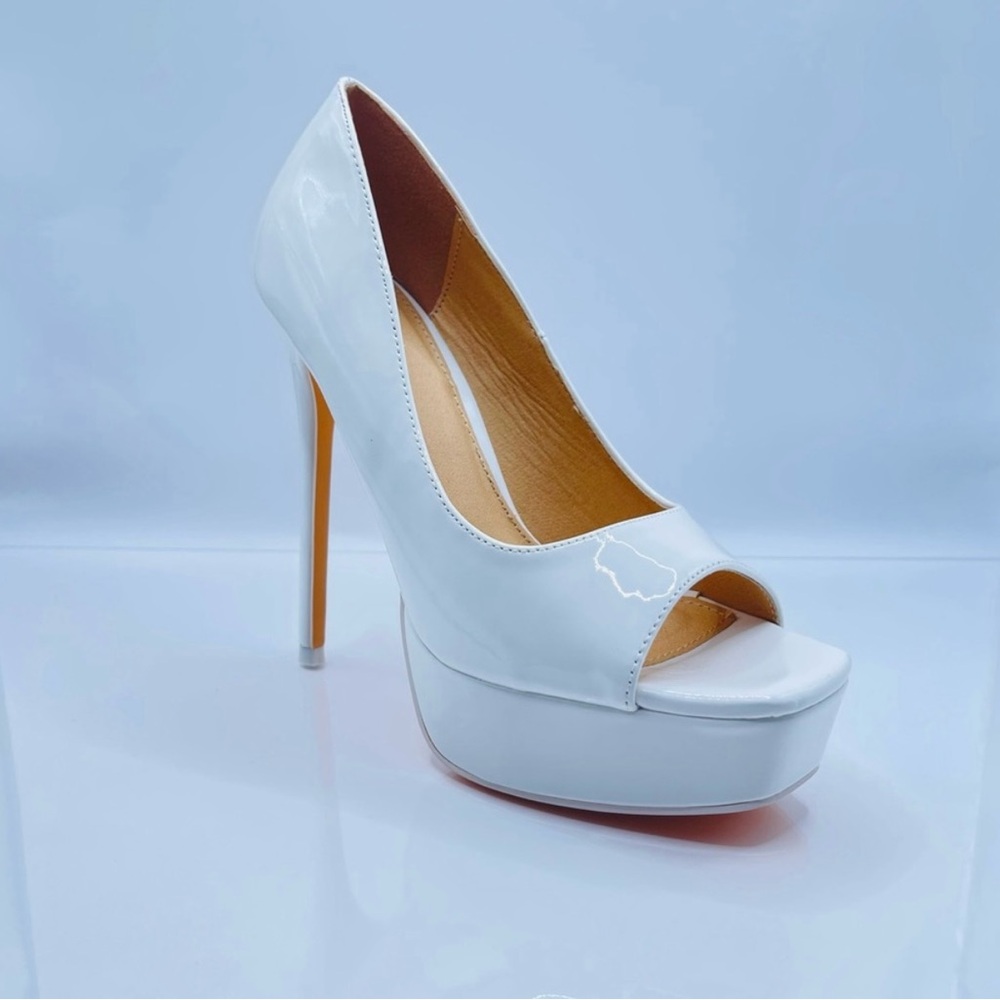 White Patent Peep-Toe Platform Stiletto Heels